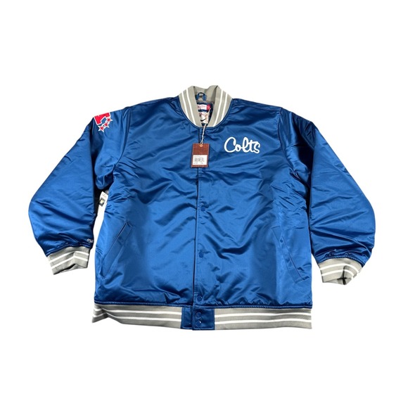 Mitchell & Ness Indianapolis Colts Throwback Satin Jacket Mens 5XL Blue NFL Snap - Picture 1 of 10